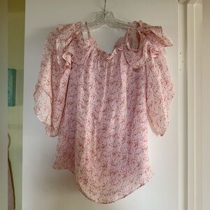 Parker Pink Floral Ruffle Off-Shoulder Blouse